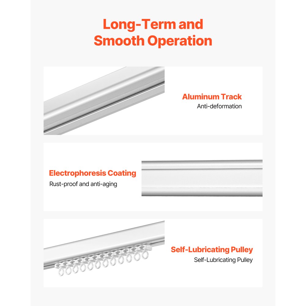 Riel de cortina eléctrico inteligente VEVOR, longitud ajustable de 180 a 290 cm, barra motorizada con control remoto, montaje en techo y pared, sistema de riel de cortina automatizado compatible con Alexa, Google Home y control por aplicación.
