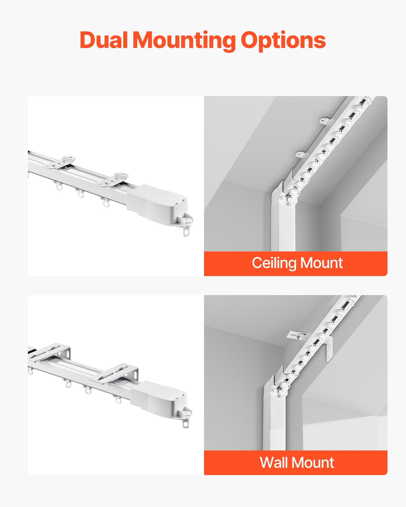 Riel de cortina eléctrico inteligente VEVOR, longitud ajustable de 180 a 290 cm, barra motorizada con control remoto, montaje en techo y pared, sistema de riel de cortina automatizado compatible con Alexa, Google Home y control por aplicación.