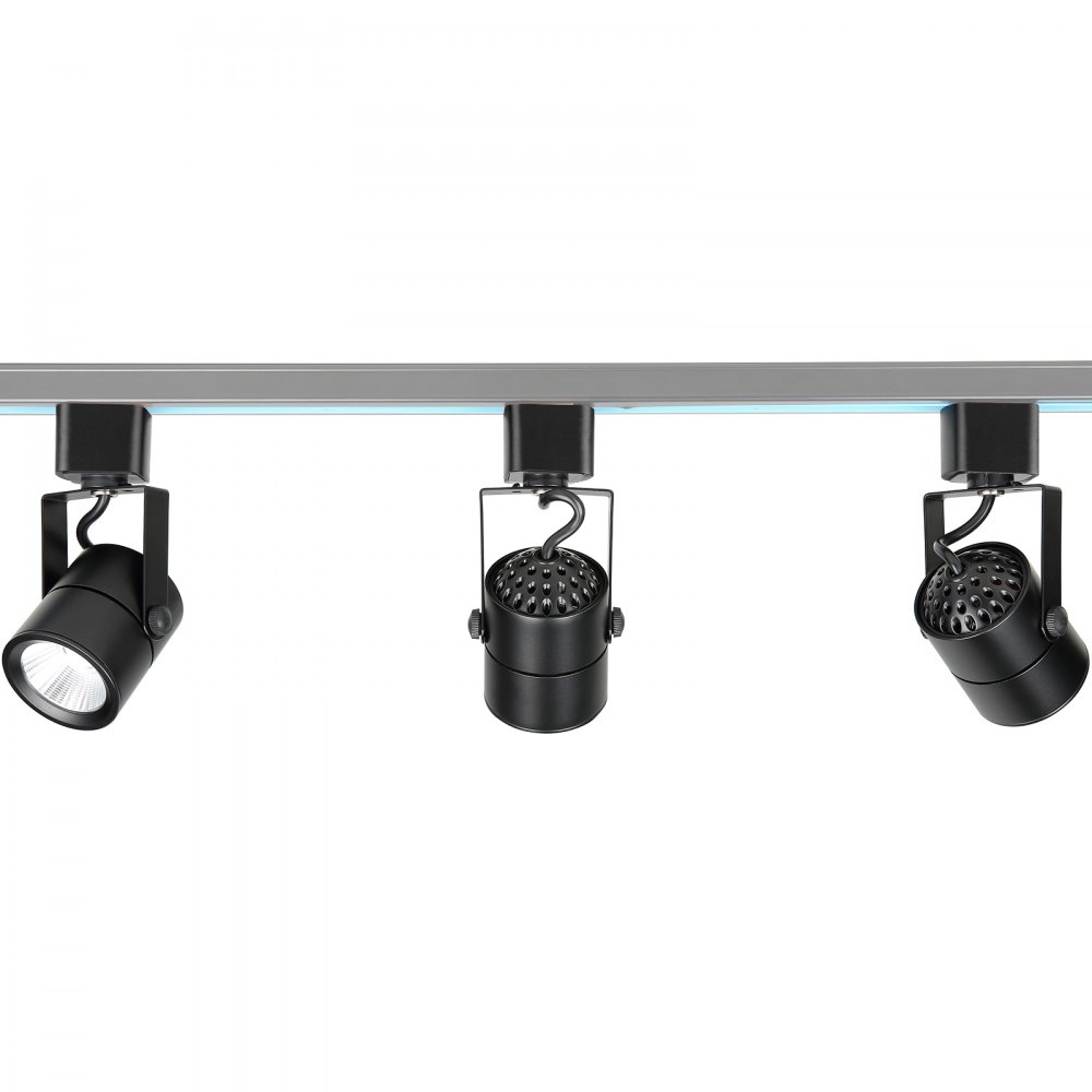 VEVOR 3 PCS Cabezales de Iluminación LED para Riel, 6,5 W, 3000 K, 470 lm, Cabezal de Iluminación Tipo H Regulable, Reproducción de Color Verdadero CRI85+, Ángulo de Inclinación Ajustable, Negro