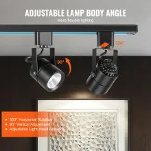 VEVOR Cabezales de iluminación LED para pista, 6,5 W, 3000 K, 470 lm, blanco cálido, cabezal de luz de pista tipo H regulable, CRI85+, reproducción de color verdadero, ángulo de inclinación ajustable, accesorio de iluminación para venta al por menor, paquete de 3, negro