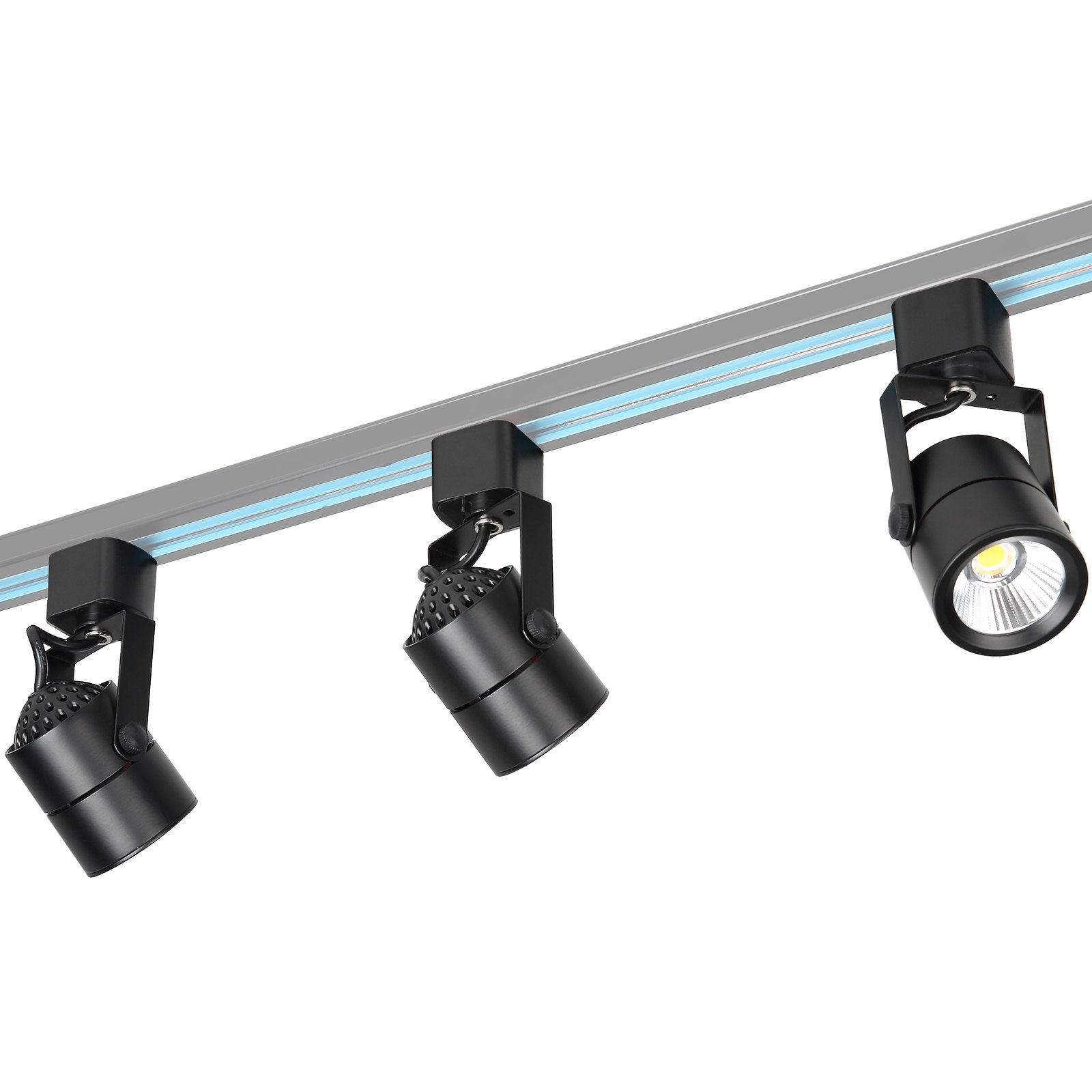 VEVOR 3 PCS Cabezales de Iluminación LED para Riel, 6,5 W, 3000 K, 470 lm, Cabezal de Iluminación Tipo H Regulable, Reproducción de Color Verdadero CRI85+, Ángulo de Inclinación Ajustable, Negro