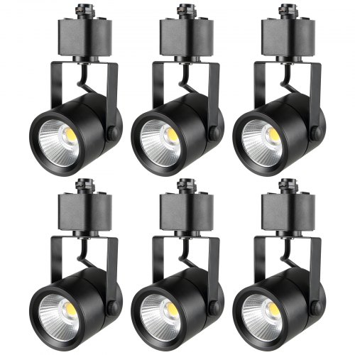 VEVOR Cabezales de iluminación LED para pista, 6,5 W, 3000 K, 470 lm, blanco cálido, cabezal de luz de pista tipo H regulable, CRI85+, reproducción de color verdadero, ángulo de inclinación ajustable, accesorio de iluminación para venta al por menor, paquete de 6, negro