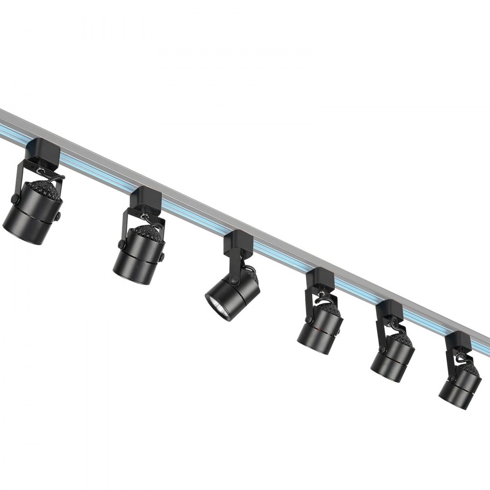 VEVOR 6 PCS Cabezales de Iluminación LED para Riel, 6,5 W, 3000 K, 470 lm, Cabezal de Iluminación Tipo H Regulable, Reproducción de Color Verdadero CRI85+, Ángulo de Inclinación Ajustable, Negro