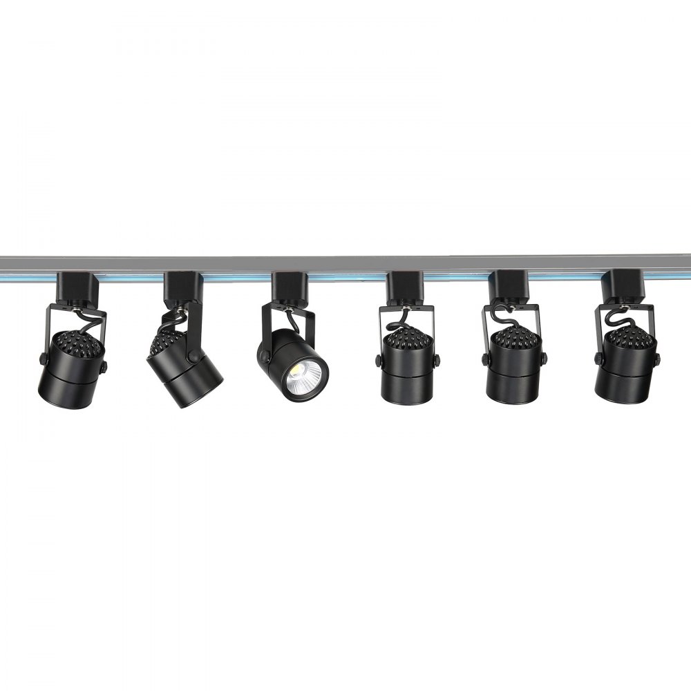 VEVOR 6 PCS Cabezales de Iluminación LED para Riel, 6,5 W, 3000 K, 470 lm, Cabezal de Iluminación Tipo H Regulable, Reproducción de Color Verdadero CRI85+, Ángulo de Inclinación Ajustable, Negro
