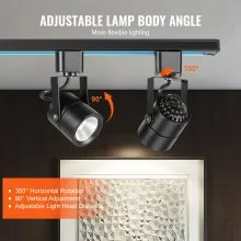 VEVOR Cabezales de iluminación LED para pista, 6,5 W, 3000 K, 470 lm, blanco cálido, cabezal de luz de pista tipo H regulable, CRI85+, reproducción de color verdadero, ángulo de inclinación ajustable, accesorio de iluminación para venta al por menor, paquete de 6, negro