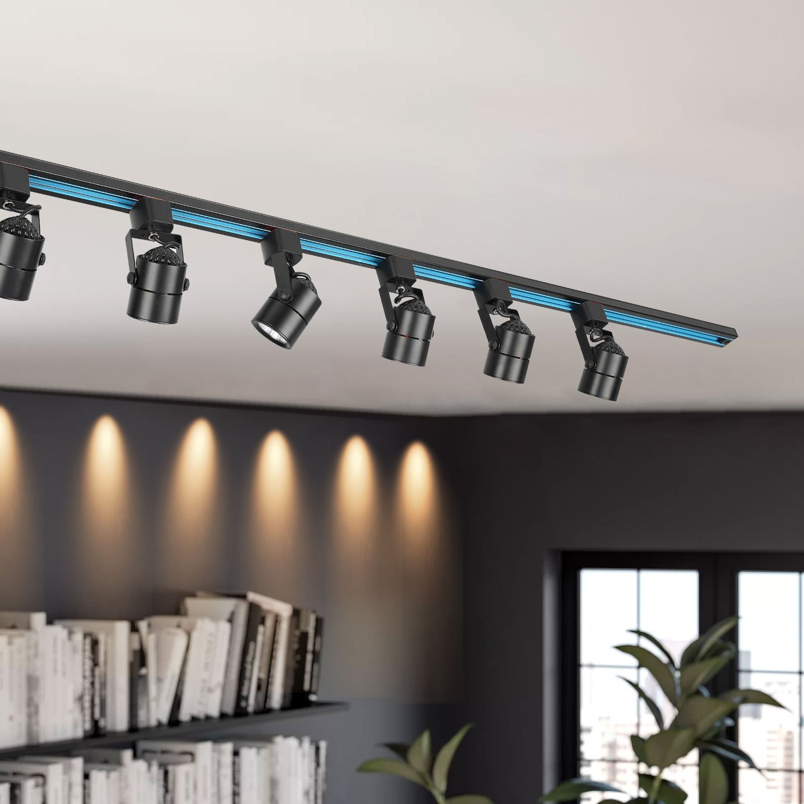 VEVOR 6 PCS Cabezales de Iluminación LED para Riel, 6,5 W, 3000 K, 470 lm, Cabezal de Iluminación Tipo H Regulable, Reproducción de Color Verdadero CRI85+, Ángulo de Inclinación Ajustable, Negro