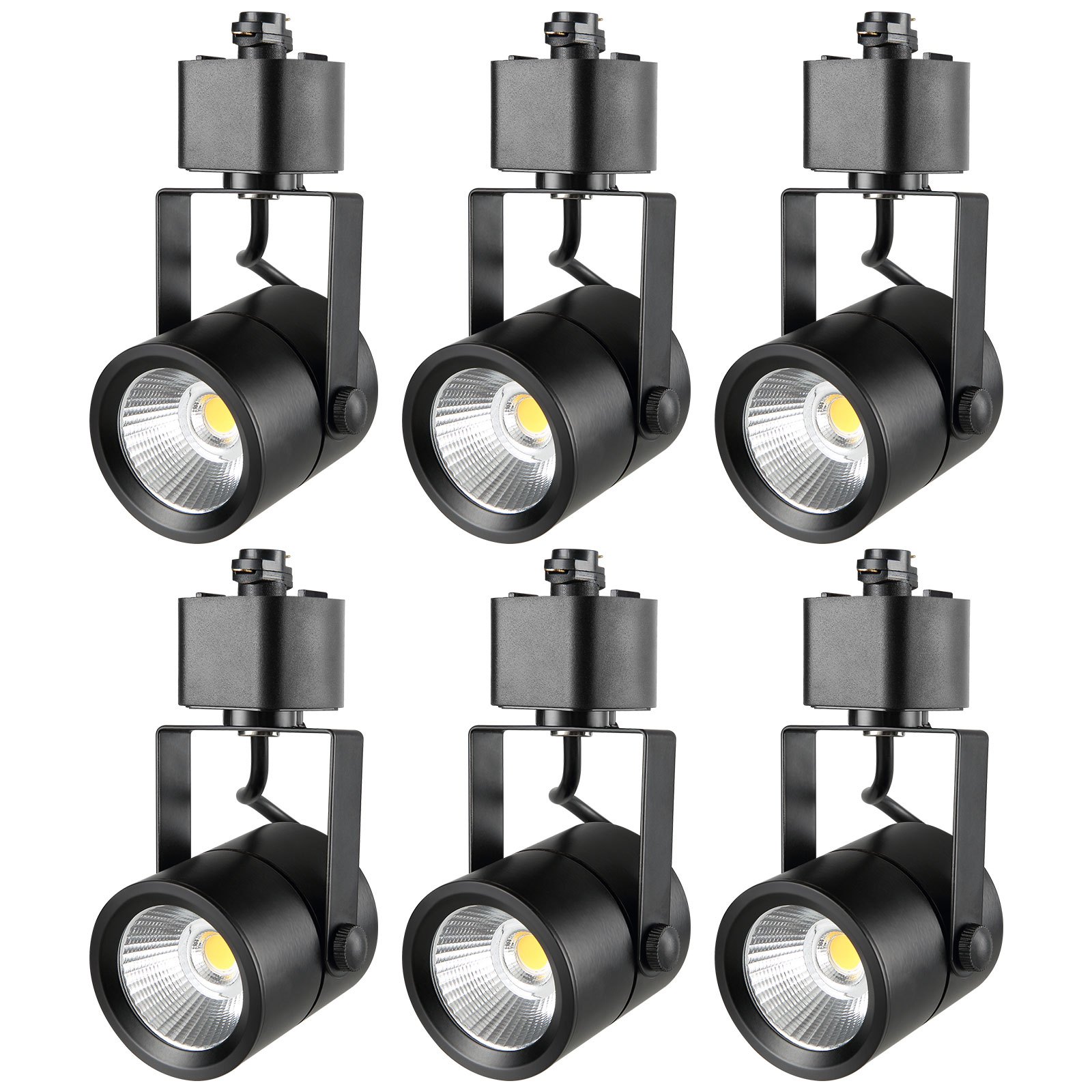 VEVOR 6 PCS Cabezales de Iluminación LED para Riel, 6,5 W, 3000 K, 470 lm, Cabezal de Iluminación Tipo H Regulable, Reproducción de Color Verdadero CRI85+, Ángulo de Inclinación Ajustable, Negro