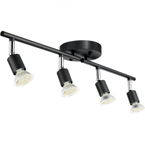 VEVOR Kit de iluminación de pista LED de 4 luces, foco de techo con brazos y cabezales de luz giratorios, accesorio de iluminación de pista de 24,8 pulgadas, incluye 4 bombillas GU10 3000 K para exposición en interiores, cocina, sala de estar