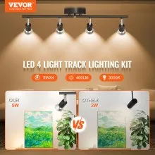 VEVOR Kit de iluminación de pista LED de 4 luces, foco de techo con brazos y cabezales de luz giratorios, accesorio de iluminación de pista de 24,8 pulgadas, incluye 4 bombillas GU10 3000 K para exposición en interiores, cocina, sala de estar