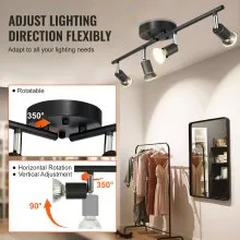 VEVOR Kit de iluminación de pista LED de 4 luces, foco de techo con brazos y cabezales de luz giratorios, accesorio de iluminación de pista de 24,8 pulgadas, incluye 4 bombillas GU10 3000 K para exposición en interiores, cocina, sala de estar