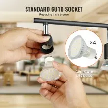 VEVOR Kit de iluminación de pista LED de 4 luces, foco de techo con brazos y cabezales de luz giratorios, accesorio de iluminación de pista de 24,8 pulgadas, incluye 4 bombillas GU10 3000 K para exposición en interiores, cocina, sala de estar