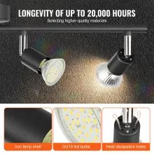 VEVOR Kit de iluminación de pista LED de 4 luces, foco de techo con brazos y cabezales de luz giratorios, accesorio de iluminación de pista de 24,8 pulgadas, incluye 4 bombillas GU10 3000 K para exposición en interiores, cocina, sala de estar