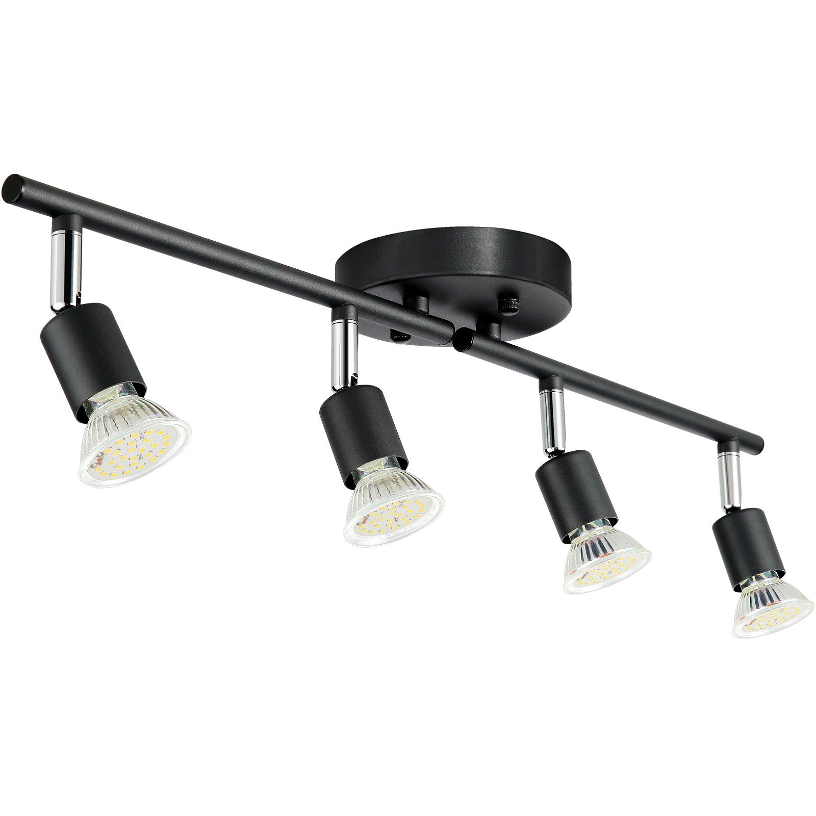 VEVOR Kit de Iluminación LED de 4 Luces, Foco de Techo con Brazos y Cabezales Giratorios, Accesorio de Iluminación de Riel de 24,8", Incluye 4 Bombillas GU10 de 3000 K para Cocinas y Salas de Estar