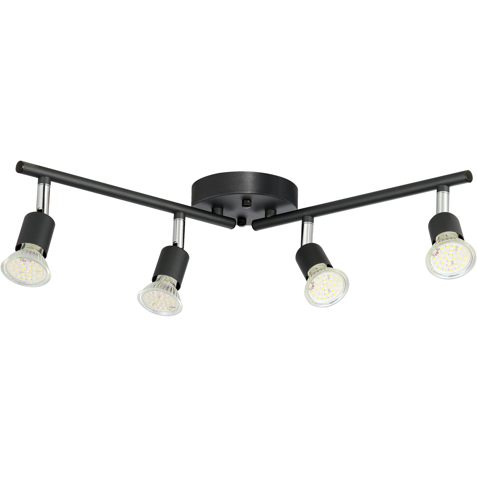 VEVOR Kit de Iluminación LED de 4 Luces, Foco de Techo con Brazos y Cabezales Giratorios, Accesorio de Iluminación de Riel de 24,8", Incluye 4 Bombillas GU10 de 3000 K para Cocinas y Salas de Estar
