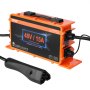 Cargador de batería para carrito de golf VEVOR naranja 48v 15a con mango negro y múltiples cables.