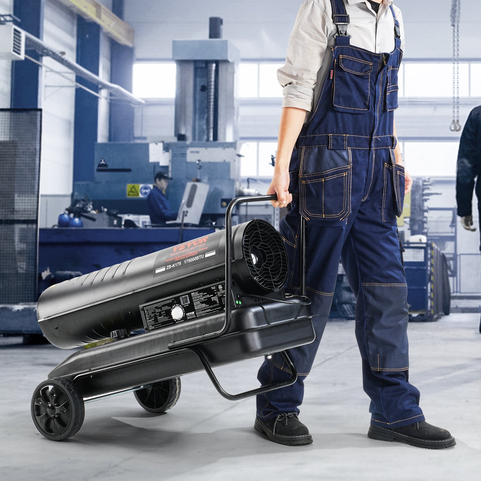 Calefactor de aire forzado a queroseno VEVOR, 175000 BTU, calefactor portátil con termostato, tanque de 13.2 galones, calefactor de alta resistencia y eficiencia energética, para uso en interiores y exteriores, talleres e industria.