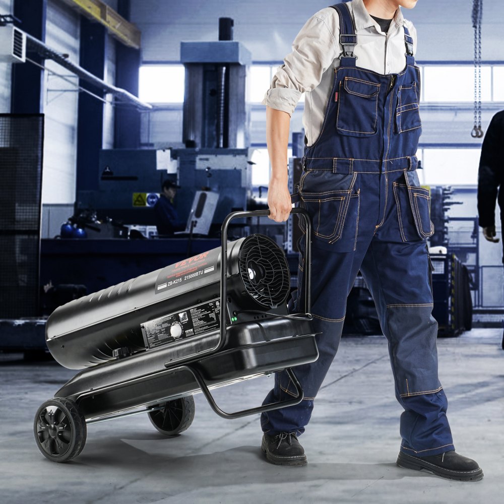 Calefactor de aire forzado VEVOR a queroseno, 215000 BTU, calefactor portátil tipo torpedo diésel con termostato, tanque de 13.2 galones, calefactor de alta resistencia y eficiencia energética, para uso en interiores y exteriores, talleres e industria.