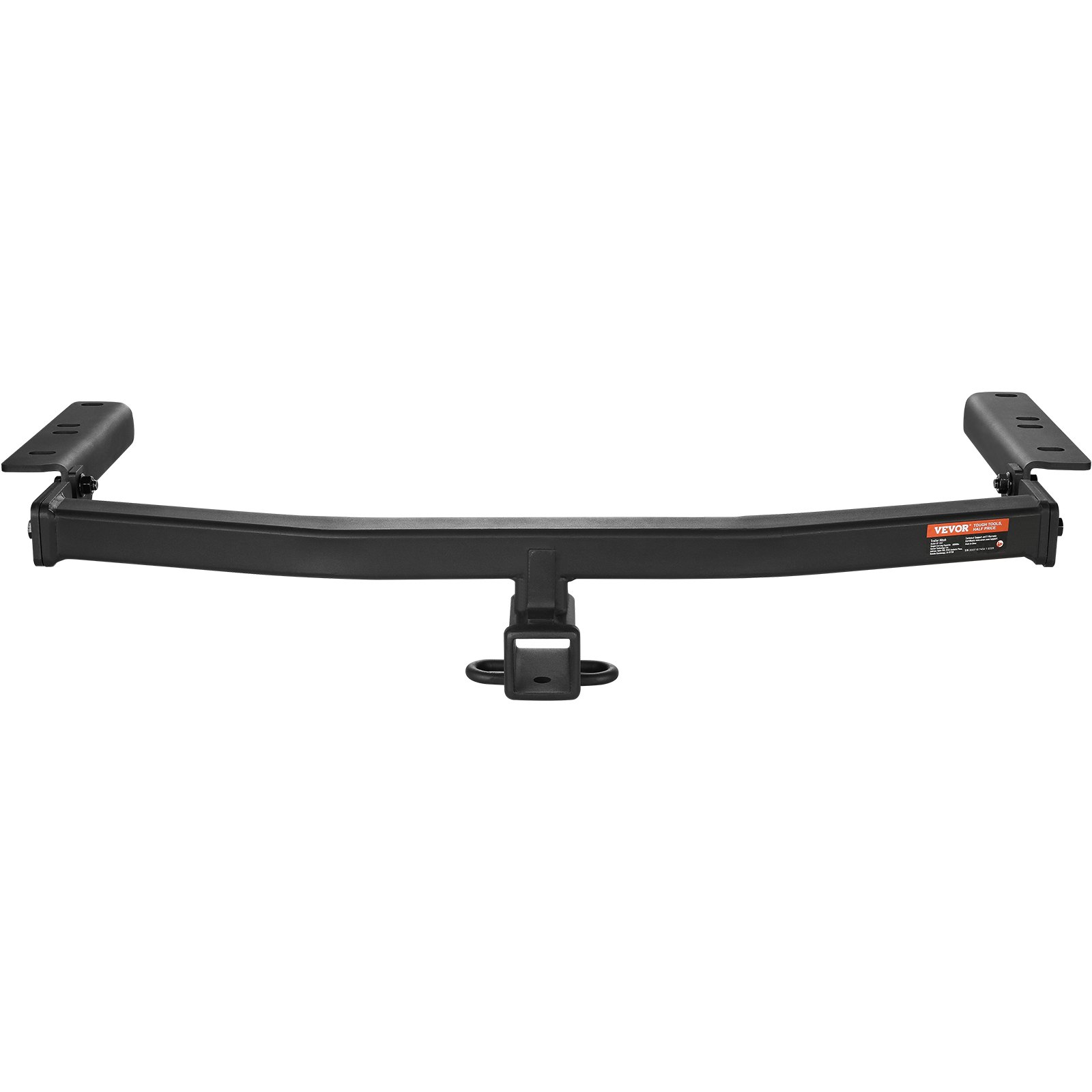 Enganche de remolque clase 3 VEVOR con elegante acabado negro, con receptor de dos pulgadas y soportes de montaje.