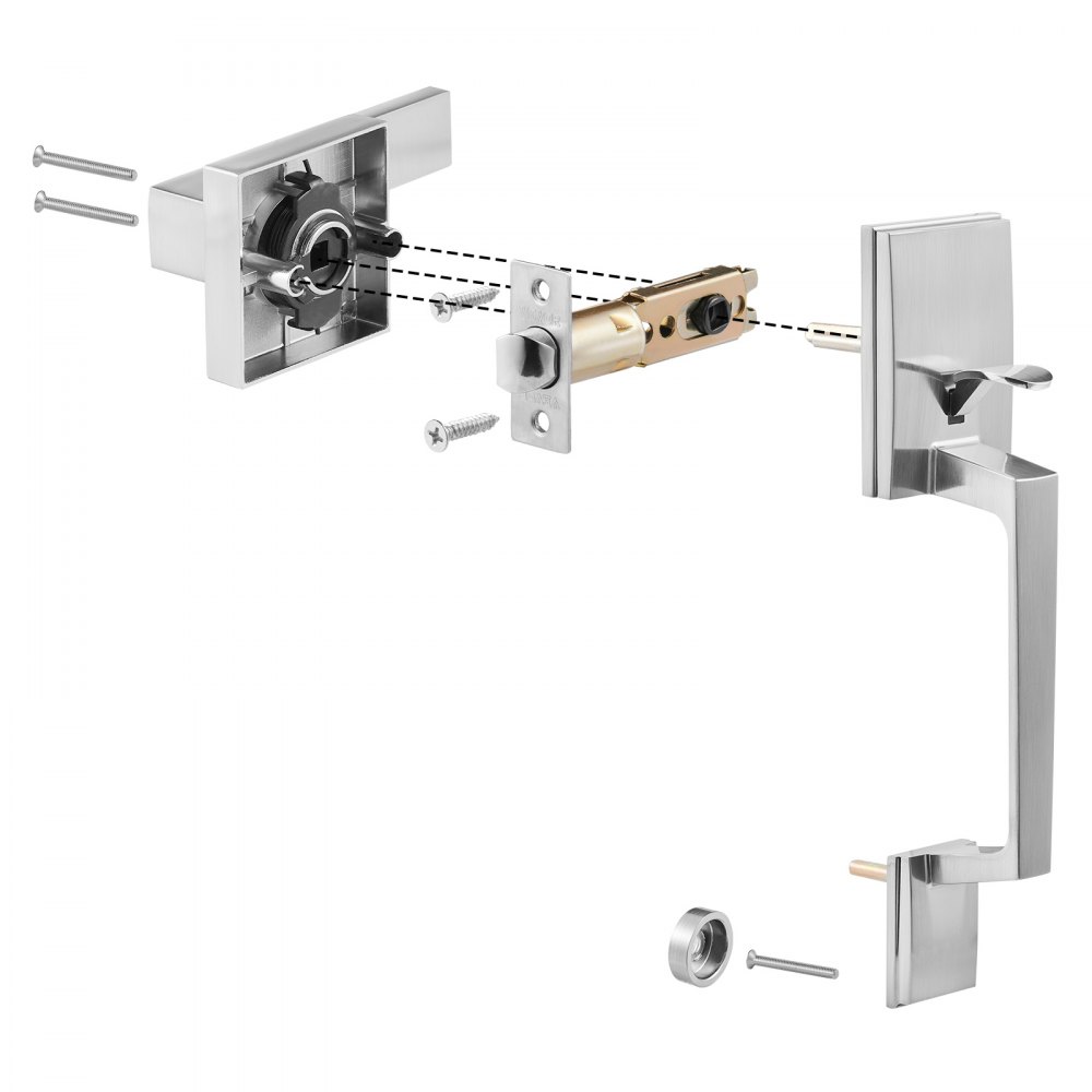 VEVOR Manija de puerta delantera, juego de manija cuadrada de níquel satinado con manija de puerta sin cerradura, espacio de orificio ajustable, manija de puerta de entrada con reversible para entrada y puerta delantera para diestros y zurdos