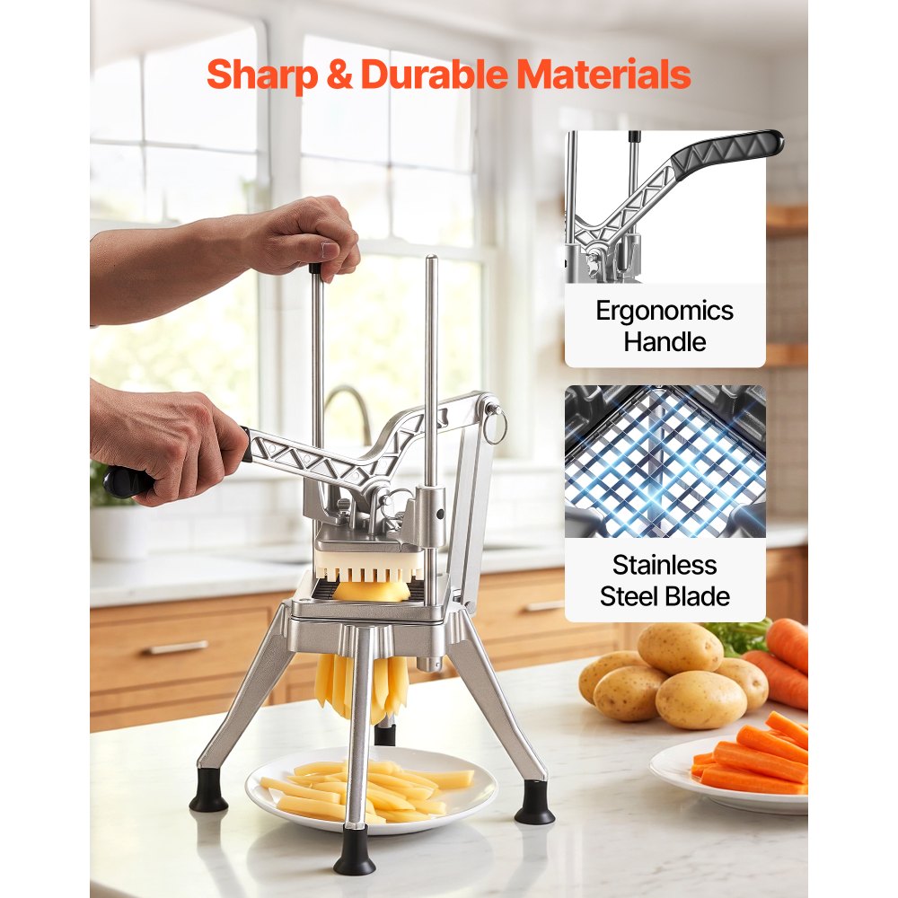 VEVOR Cortador de Patatas Fritas con Cuchilla de Acero Inoxidable 0,9 cm, Cortadora de Patatas con Mango Ergonómico y Patas de Goma Antideslizantes, Cortador de Verduras para Restaurantes, Cocinas