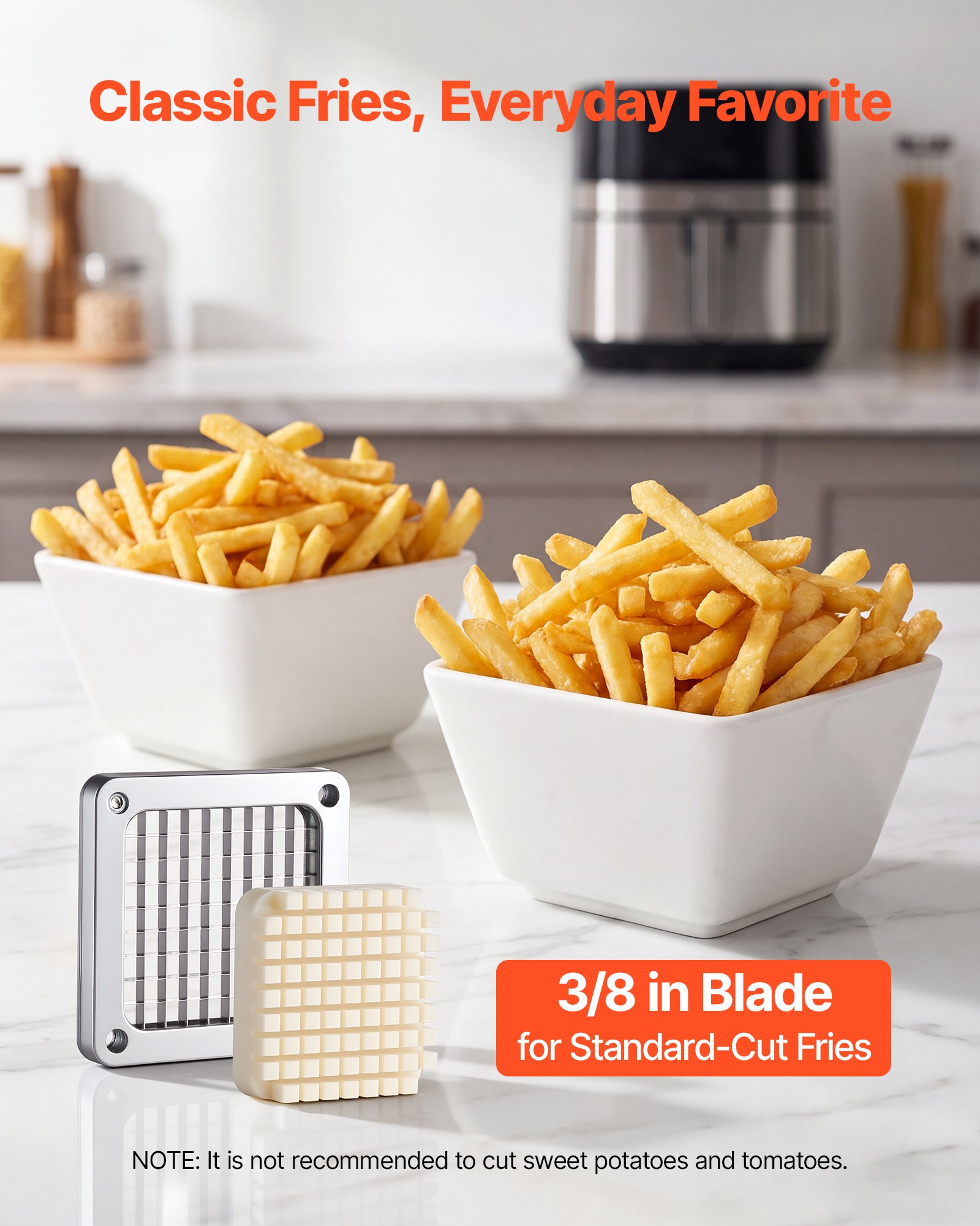VEVOR Cortador de Patatas Fritas con Cuchilla de Acero Inoxidable 0,9 cm, Cortadora de Patatas con Mango Ergonómico y Patas de Goma Antideslizantes, Cortador de Verduras para Restaurantes, Cocinas