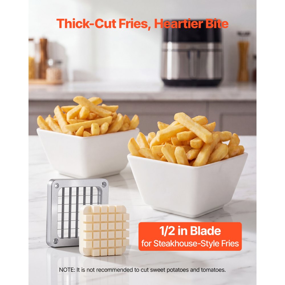 VEVOR Cortador de Patatas Fritas con Cuchilla de Acero Inoxidable 1,3 cm, Cortadora de Patatas con Mango Ergonómico y Patas de Goma Antideslizantes, Cortador de Verduras para Restaurantes, Cocinas