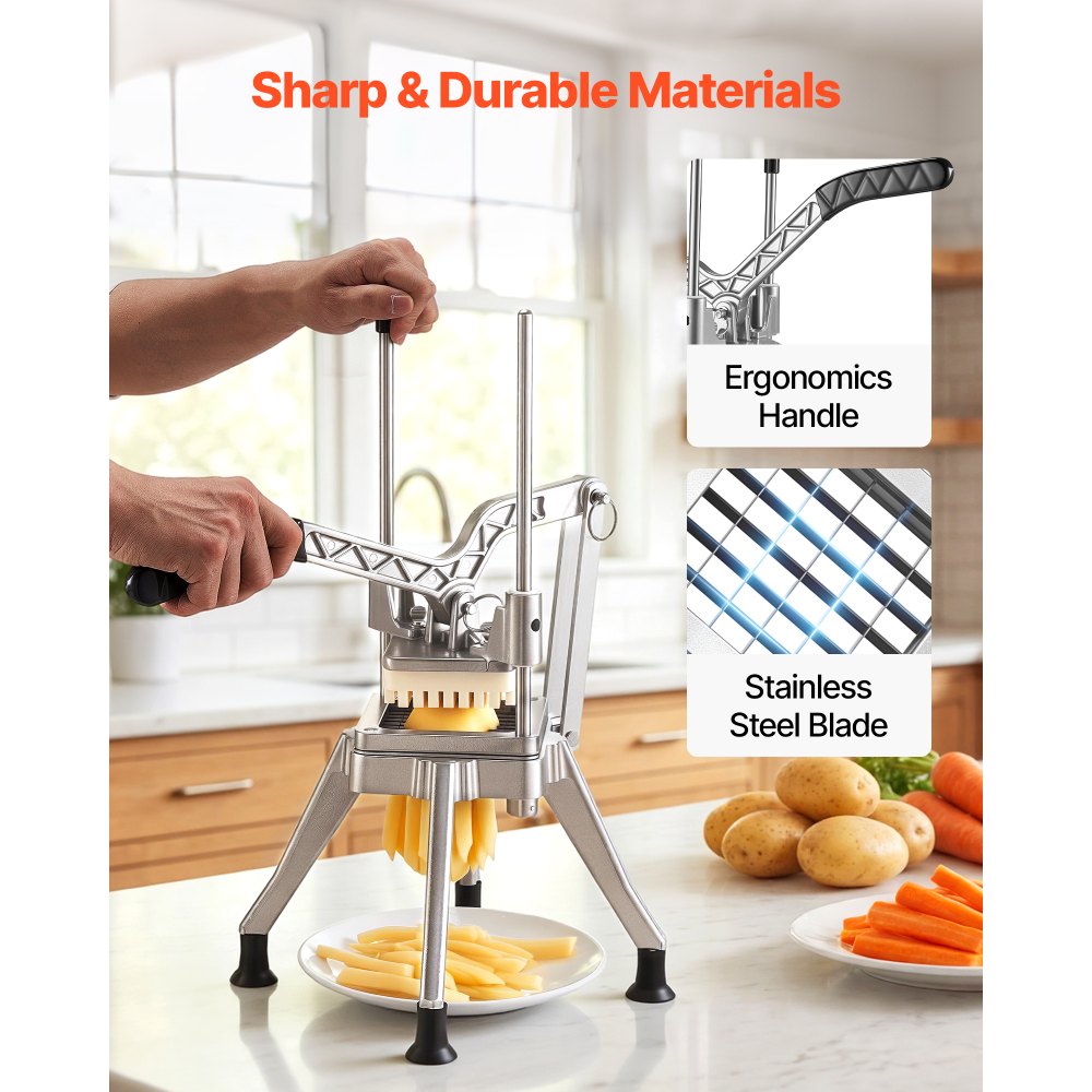VEVOR Cortador de Patatas Fritas con Cuchilla de Acero Inoxidable 1,3 cm, Cortadora de Patatas con Mango Ergonómico y Patas de Goma Antideslizantes, Cortador de Verduras para Restaurantes, Cocinas