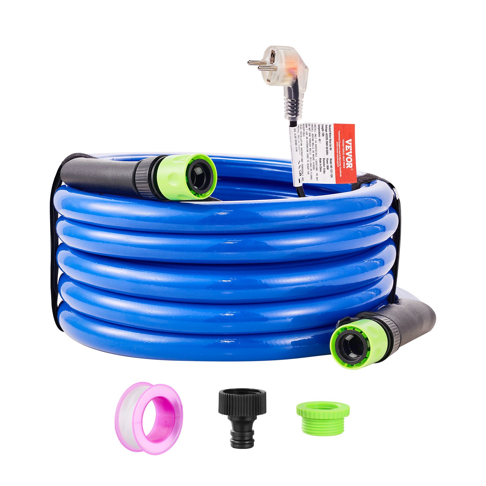 Manguera de agua caliente VEVOR de 4,5 m para autocaravanas, anticongelante hasta -45 °F, autorregulable, diámetro interior de 16 mm con adaptador GHT de 19 mm, sin plomo ni BPA.