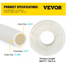 Tubería VEVOR PEX, tubería PEX de 1 pulgada x 500 pies, tubería PEX-B blanca sin barrera de oxígeno, línea de agua PEX flexible para manguera de alcantarillado RV, plomería, calefacción radiante
