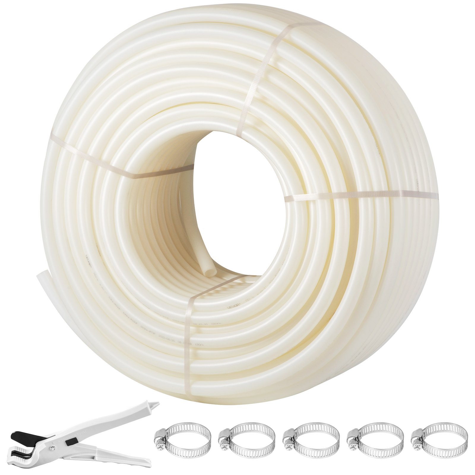 Rollo de tubo pex VEVOR con cortador de tubos y abrazaderas de manguera de metal para instalaciones de plomería.