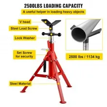 VEVOR V Head Pipe Stand 1/8"-12" Capacidad, altura ajustable 24"-42", Pipe Jack Stands 2500 lb. Capacidad de carga, soportes de tubería plegables portátiles, cuerpo de acero al carbono más duradero