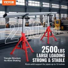 VEVOR V Head Pipe Stand 1/8"-12" Capacidad, altura ajustable 20"-37", Pipe Jack Stands 2500 lb. Capacidad de carga, soportes de tubería plegables portátiles, cuerpo de acero al carbono más duradero