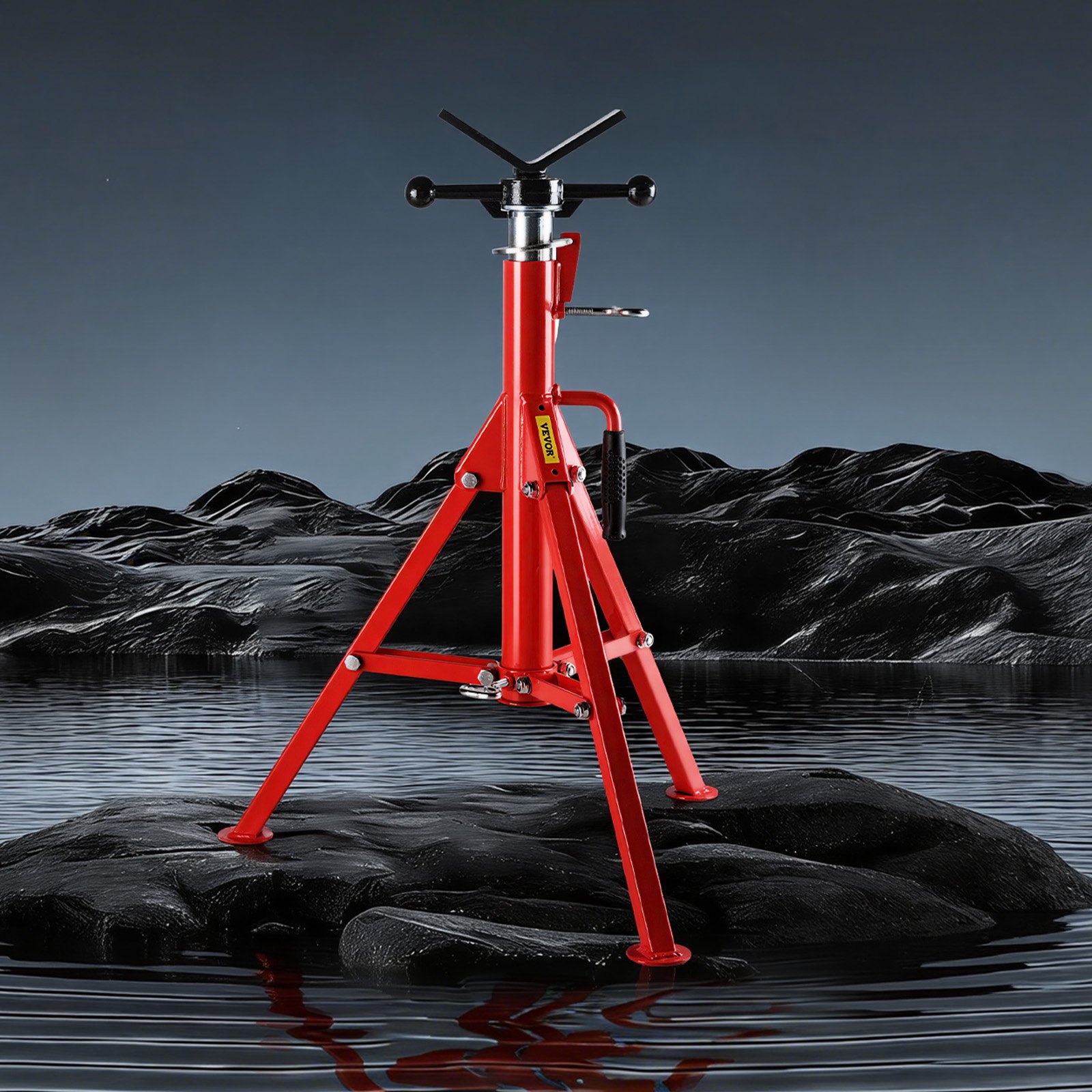 VEVOR V Head Pipe Stand 1/8-12 inch Capacity, Adjustable Height 28-52 inch, Pipe Jack Stands 2500 lbs Load Capacity, Portable Folding Pipe Stands, Carbon Steel Body More Durable