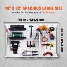 VEVOR Organizador de pared de tablero perforado de 48 x 32 pulgadas, 495 libras de carga para garaje, organizador de tablero perforado de metal, kit de almacenamiento de herramientas de 37 piezas con