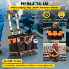 Bolsa de herramientas con ruedas VEVOR, bolsa de herramientas con ruedas de 14 pulgadas, bolsa de herramientas con ruedas de 17 bolsillos, bolsa de herramientas con ruedas con capacidad de carga de 110 lb con ruedas, caja de herramientas con ruedas con dos ruedas de 2,56 pulgadas, bolsa con ruedas con mango telescópico