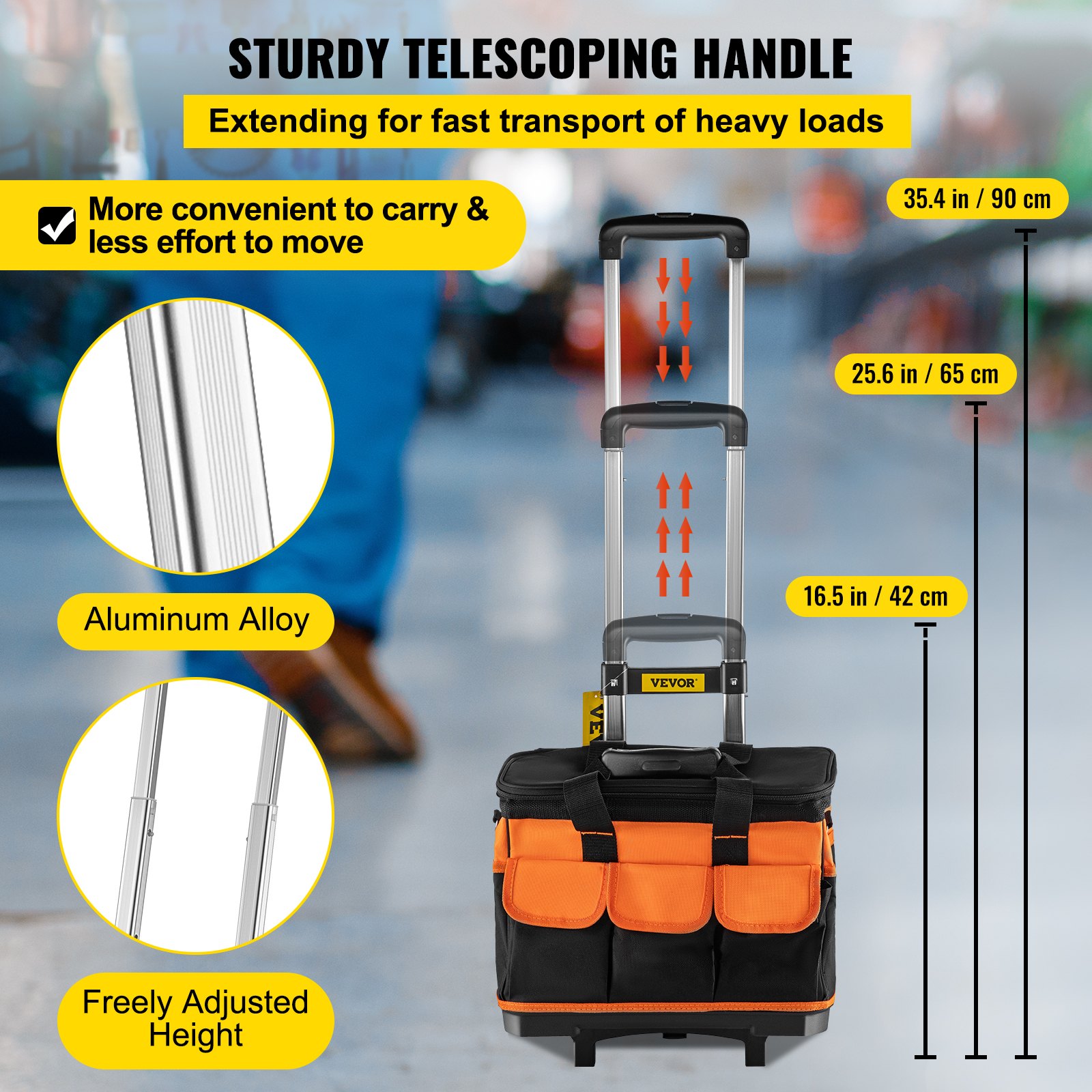 VEVOR Bolsa de Herramientas con Ruedas, Bolsa de Herramientas de 14 pulgadas con 2 Ruedas de 2,56 Pulgadas, 17 Bolsillos, Capacidad de carga de 110 Libras, Bolsa de Herramientas con Ruedas, Negro