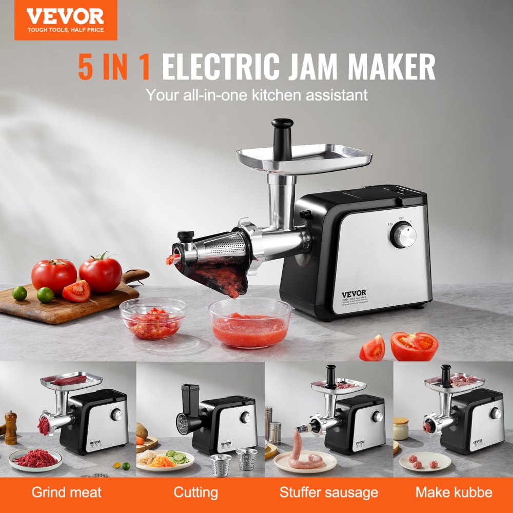 Colador eléctrico de tomate VEVOR, máquina para hacer salsa de tomate de 500 W, colador de alimentos y máquina para hacer salsa de 2,2 kg/minuto, molinillo de alimentos con motor de cobre puro y función de reversa para salsa de tomate, fresa y arándano.