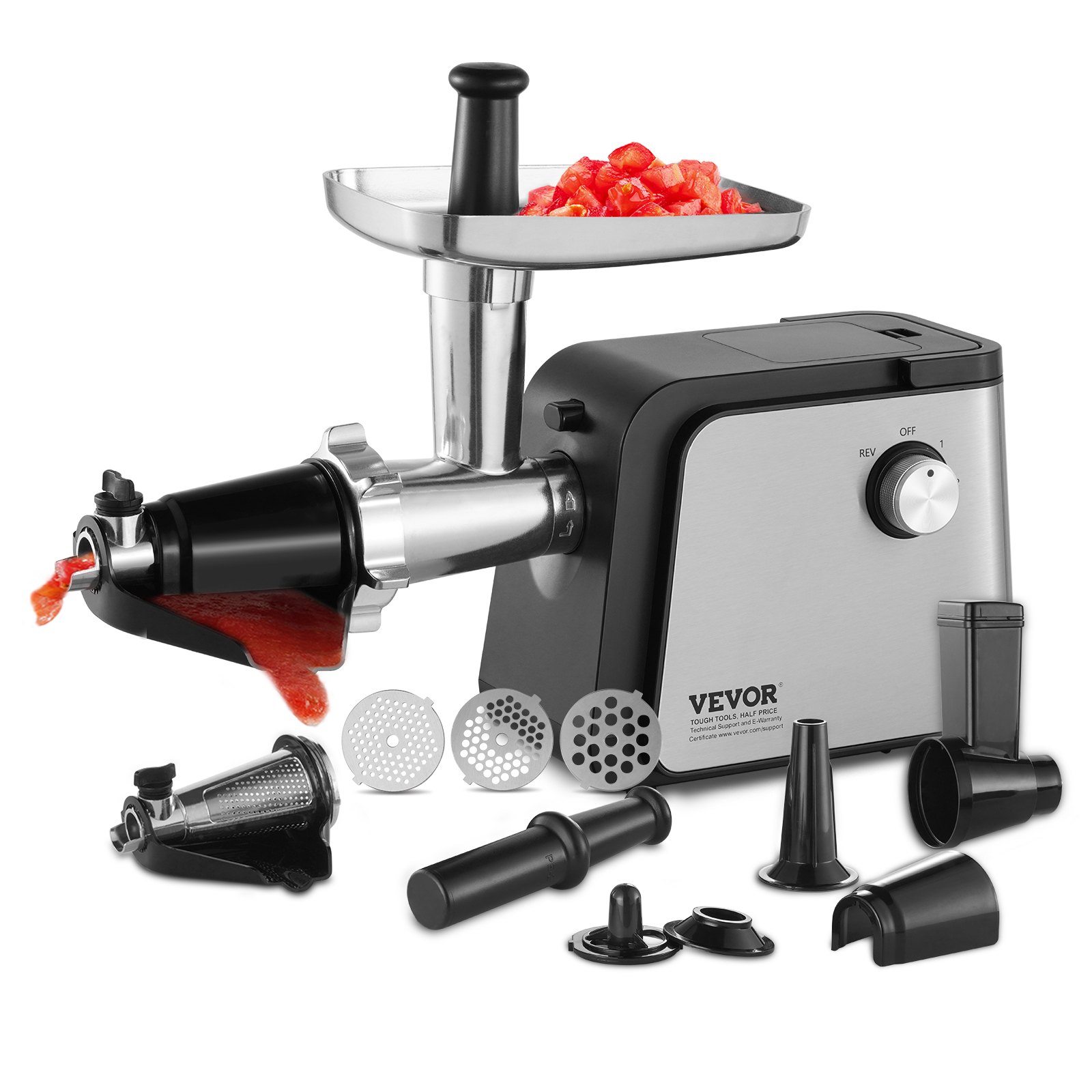 Colador eléctrico de tomate VEVOR, máquina para hacer salsa de tomate de 500 W, colador de alimentos y máquina para hacer salsa de 2,2 kg/minuto, molinillo de alimentos con motor de cobre puro y función de reversa para salsa de tomate, fresa y arándano.