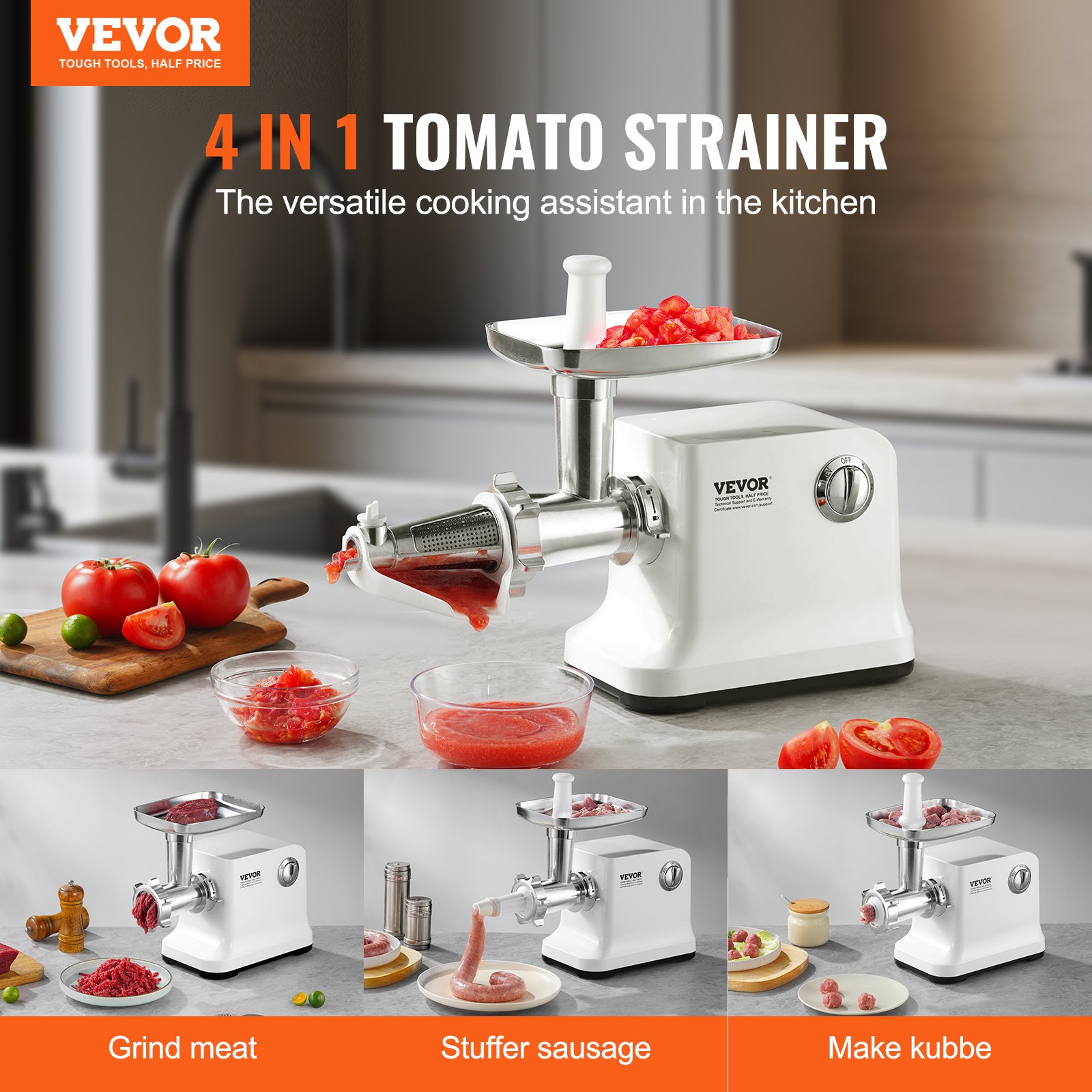 Colador de tomates eléctrico VEVOR, máquina para hacer salsa de tomate de 700 W, colador de alimentos y máquina para hacer salsas de 5,5 LBS/min, molinillo de alimentos con motor de cobre puro con función inversa para salsa de tomate, fresa y arándanos