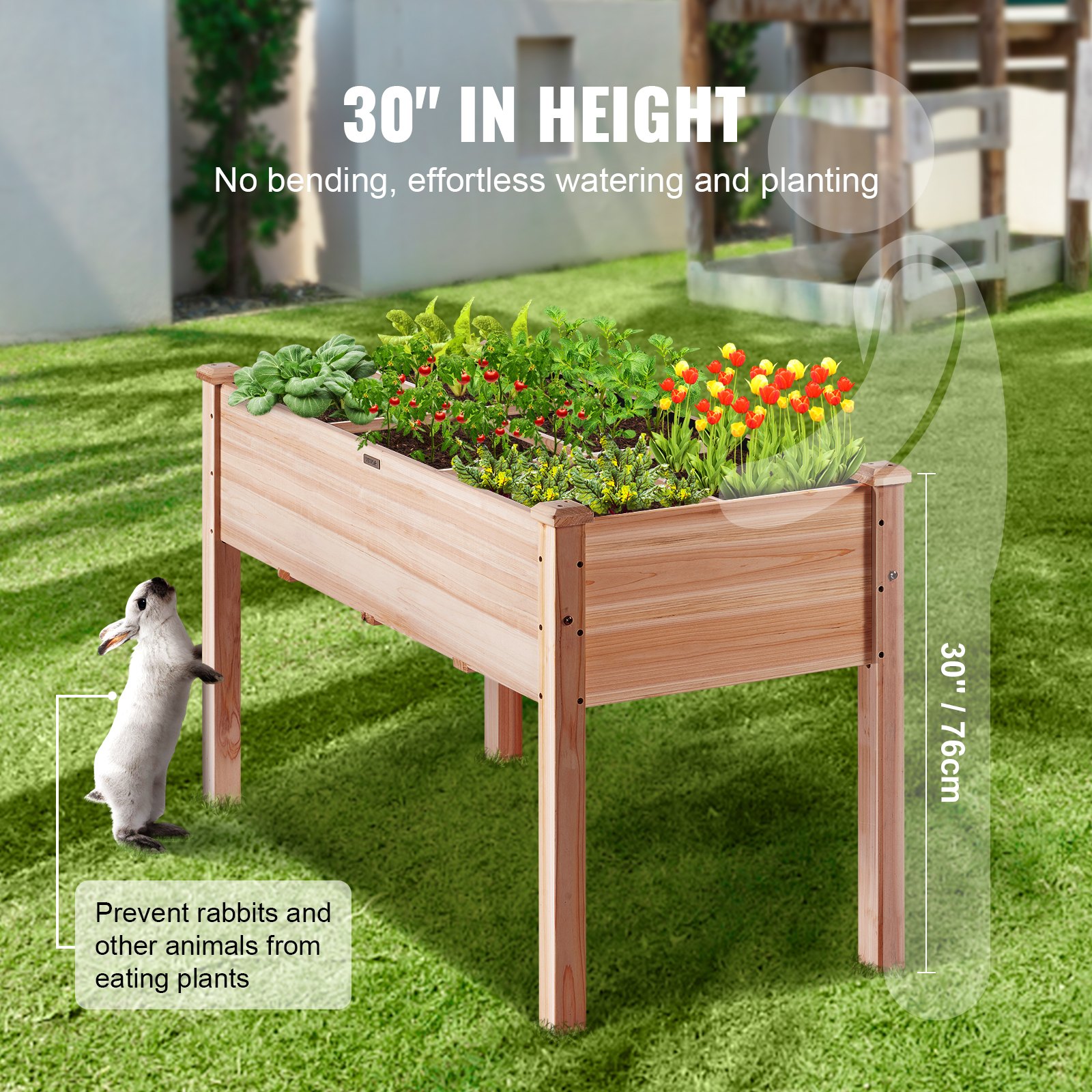 VEVOR Cama de jardín elevada, 3,9 x 1,9 x 2,5 pies, jardinera de madera, cajas elevadas para plantar al aire libre con patas, para cultivar flores/verduras/hierbas en patio trasero/jardín/patio/balcón