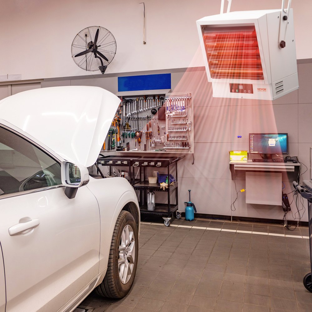 Calefactor eléctrico para garaje VEVOR, 10000 vatios, calefactor digital con ventilador forzado para montaje en pared/techo, con control remoto, protección contra sobrecalentamiento, cableado directo con temporizador de 9 horas, ideal para talleres, certificado ETL.