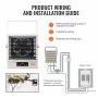 Guía de cableado del calentador de garaje eléctrico VEVOR que muestra los pasos y un diagrama de conexión detallado.