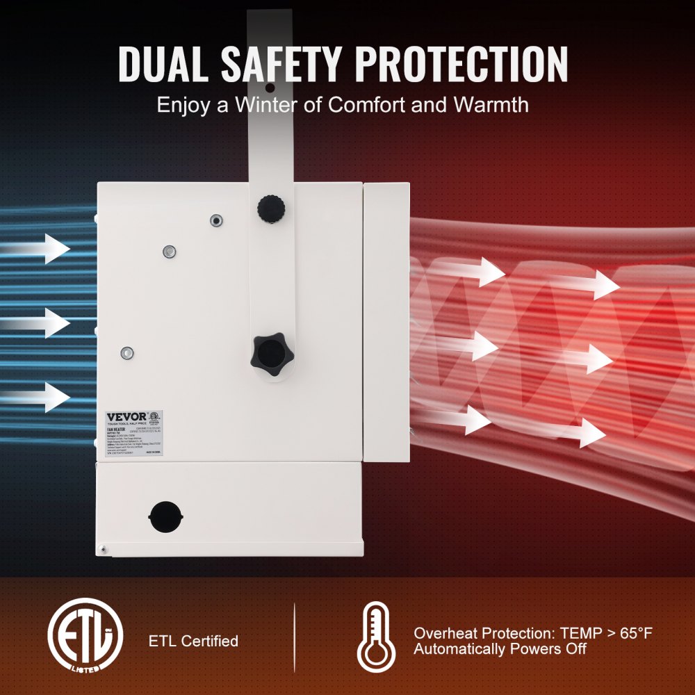 Calefactor eléctrico de garaje VEVOR, 7500 W, digital, con ventilador, para montaje en pared o techo, con control remoto y protección contra sobrecalentamiento, cableado con temporizador de 9 horas, ideal para talleres, homologado por ETL.