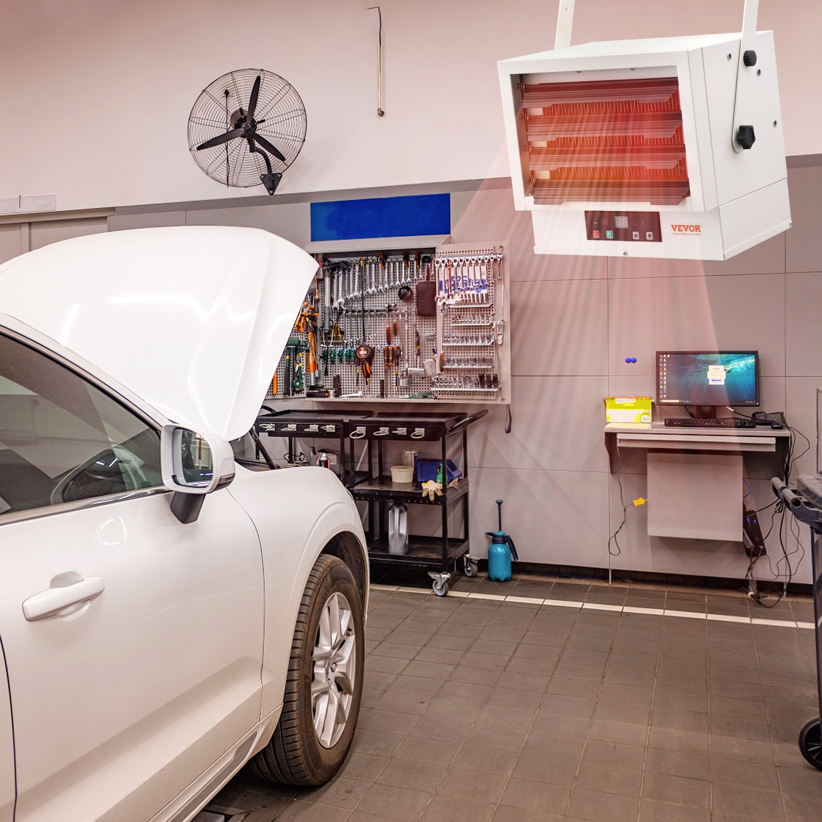 Calefactor eléctrico de garaje VEVOR, 7500 W, digital, con ventilador, para montaje en pared o techo, con control remoto y protección contra sobrecalentamiento, cableado con temporizador de 9 horas, ideal para talleres, homologado por ETL.