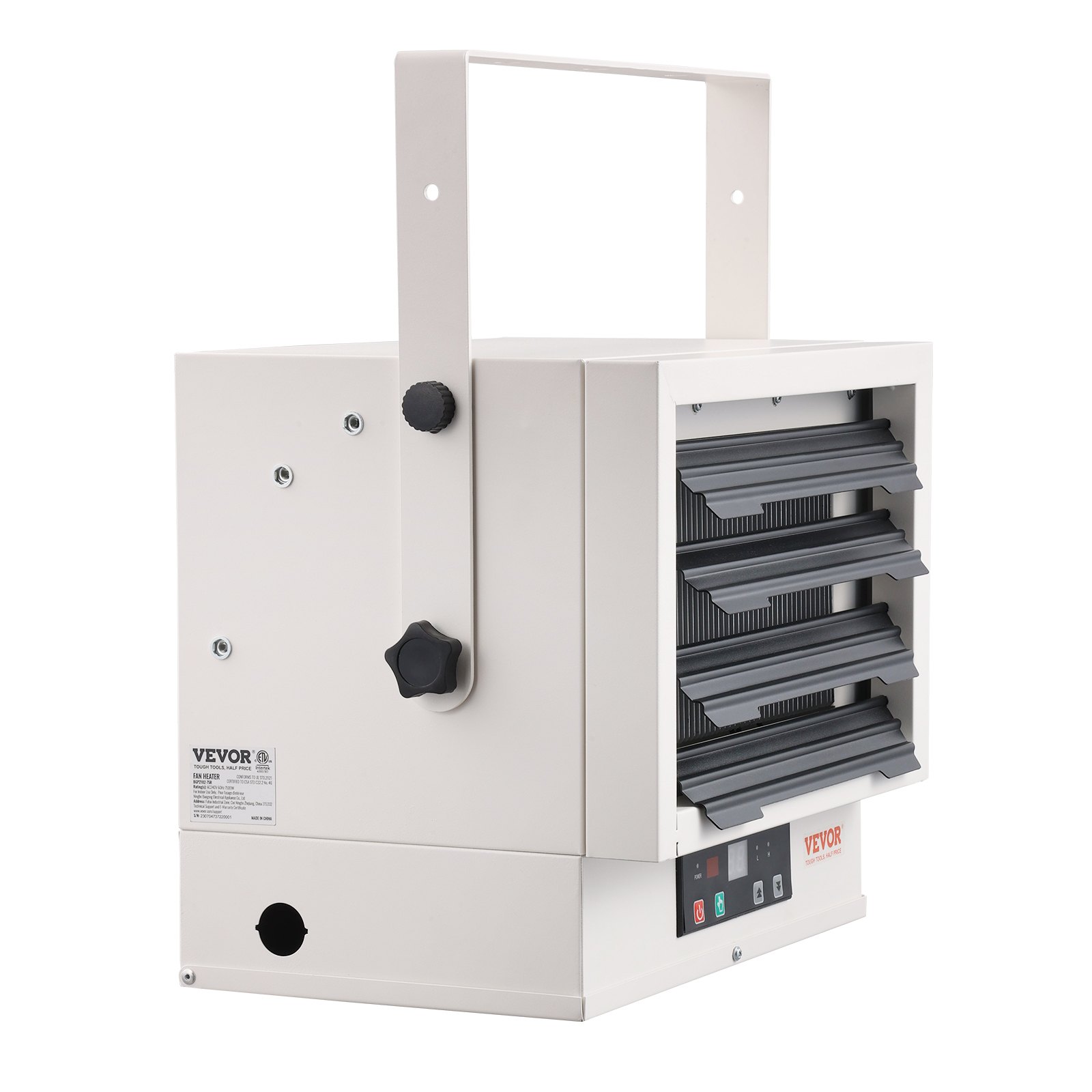 Calefactor eléctrico de garaje VEVOR, calefactor digital de 5000 vatios con ventilador para montaje en pared o techo, con control remoto y protección contra sobrecalentamiento, cableado con temporizador de 9 horas, ideal para talleres, homologado por ETL.