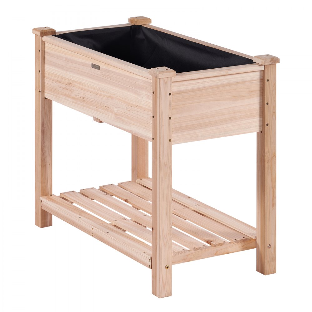 Cama de jardín VEVOR con jardinera elevada de madera y estante inferior de listones, ideal para jardinería.