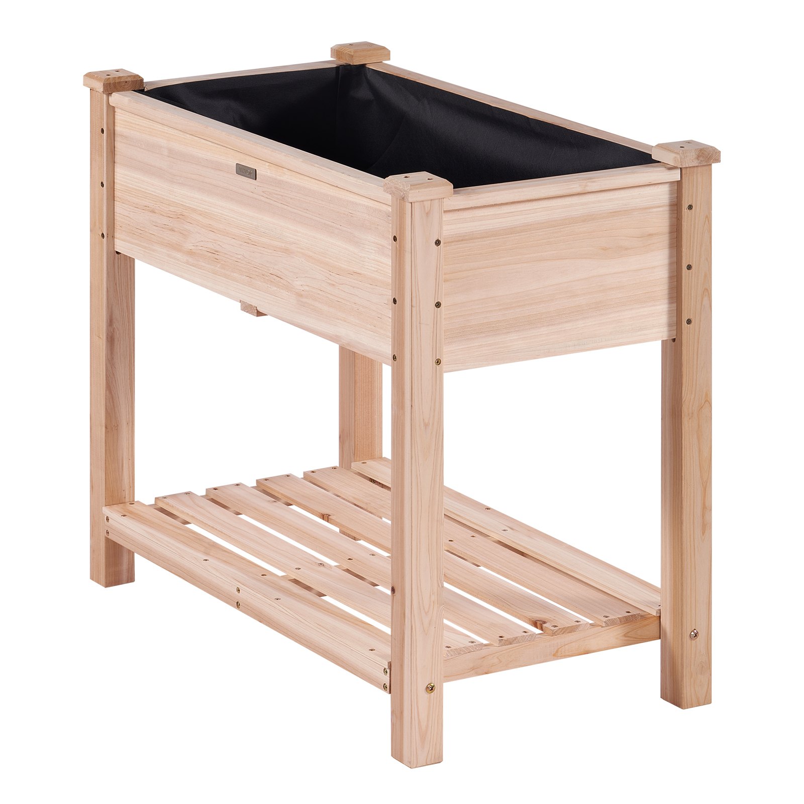 Cama de jardín VEVOR con jardinera elevada de madera y estante inferior de listones, ideal para jardinería.