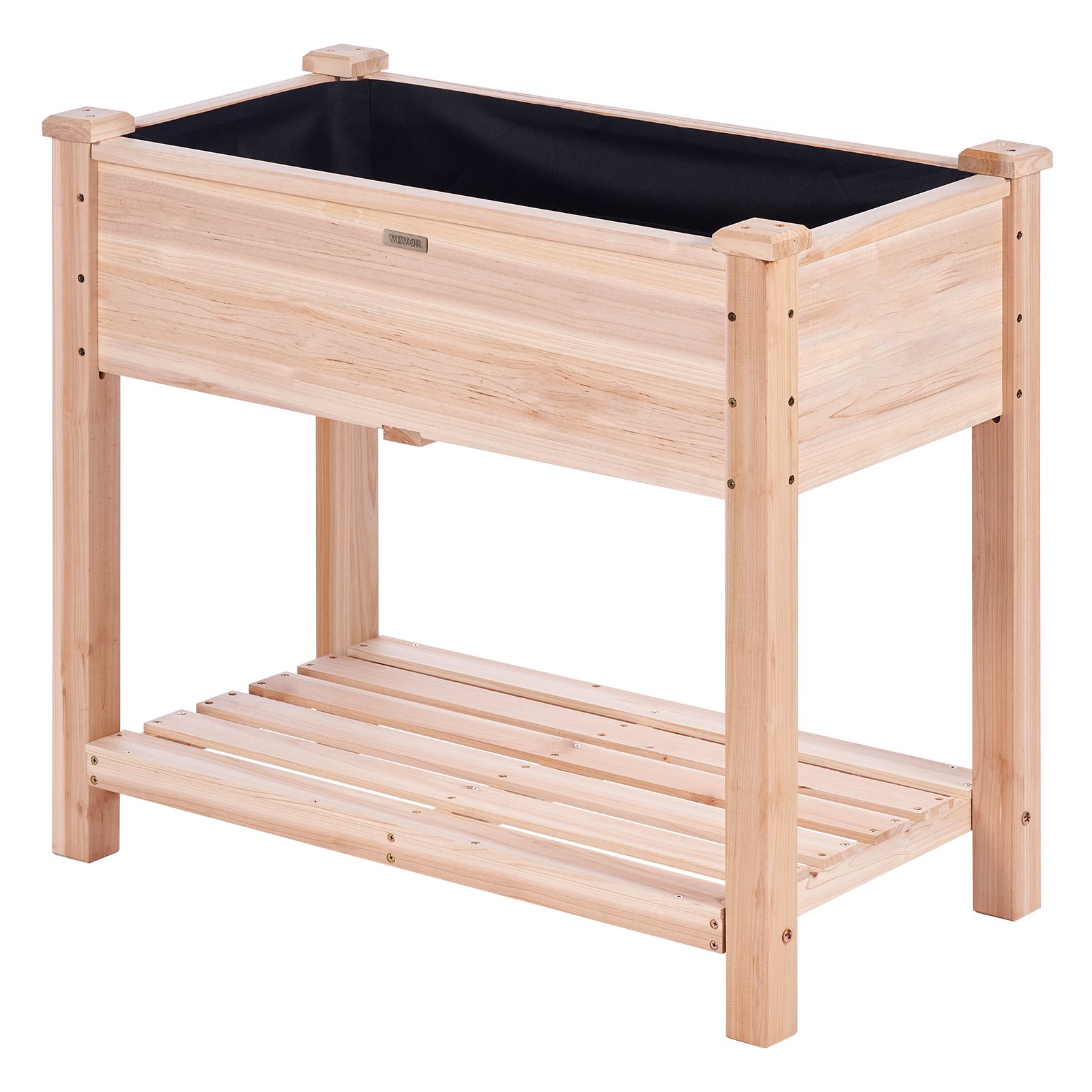 Cama de jardín de madera VEVOR con estante de listones, revestimiento negro, jardinera elevada para jardinería doméstica.