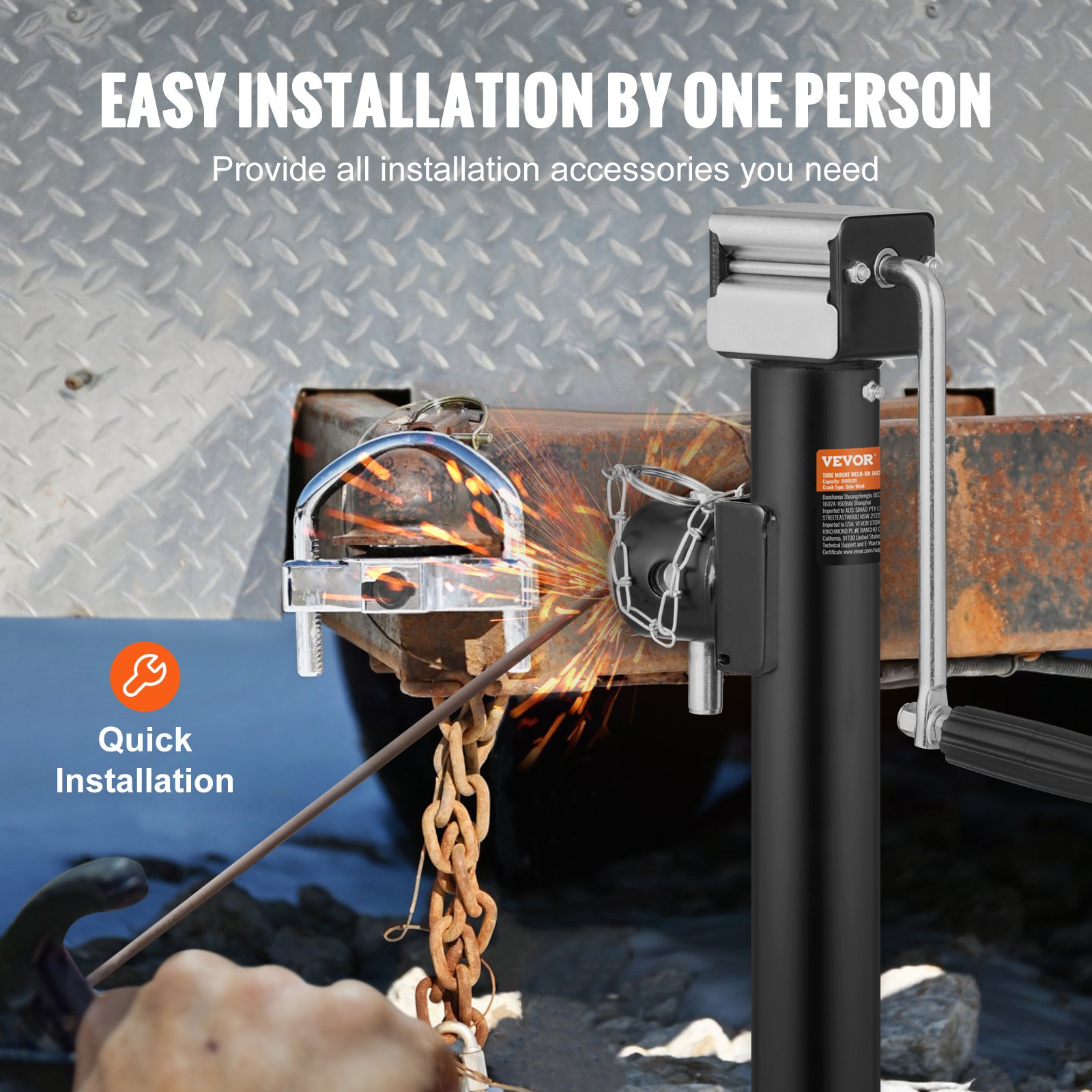 Gato de remolque VEVOR, gato de remolque soldable con capacidad de peso de 2277 kg, soporte de gato de remolque con asa para levantar remolques de RV, remolques para caballos, remolques utilitarios y remolques para yates.