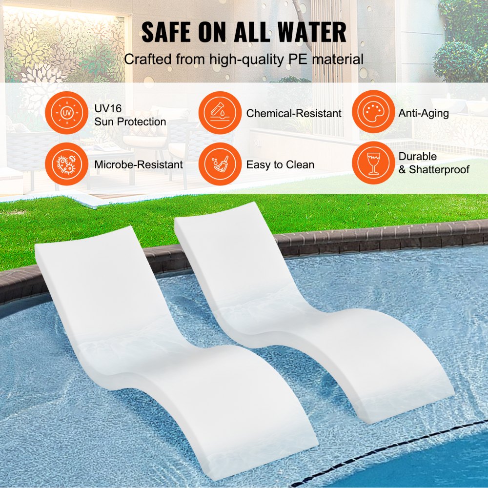 VEVOR Sillones para piscina, juego de 2 tumbonas, sillones interiores para piscina para profundidades de agua de hasta 9 pulgadas, fijos en piscinas y flotantes en el agua, todo tipo de piscinas, bron